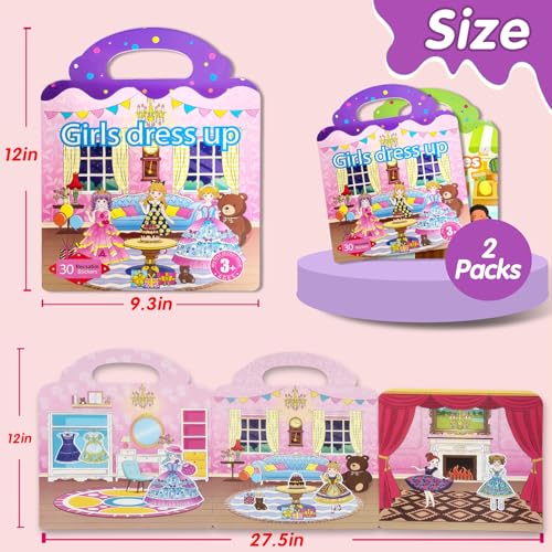 2 Sets Reusable Sticker Book for Kid Girl 3-8 Year Old Birthday Gift - color: 2 Sets - Princess Dress Up/Fruits & Vegetables
