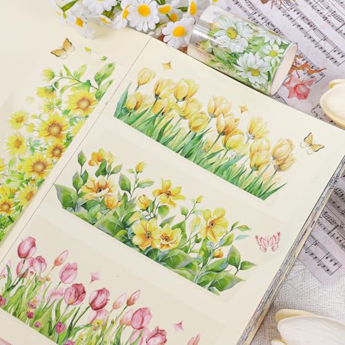 Sitsink PET Tape for Journal Scrapbooking - Yellow Floral PET Tape Stickers for Crafts Junk Journal Supplies Notebook Scrapbook DIY Decor - style: Green Bushes