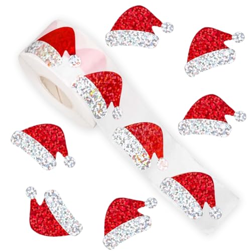 500Pcs Christmas Stickers Roll 1.2in Red Christmas Hat Xmas Winter Self-Adhesive Stickers for Xmas Envelopes Invitations Greeting Cards Party Gift Supplies - color: Christmas-hat