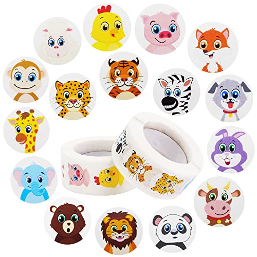 1000 PCS Small Cute Animal Stickers for Students Teachers Classroom Party(1" Diameter / 2 Roll / 16 Designs) - style: Land Animals