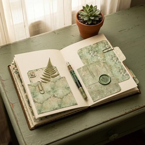 12x12 Scrapbook Paper & Scrapbooking Supplies, Vintage Green Double-Sided Patterned Cardstock Pad, Decorative Craft Sheets for Junk Journal & Photo Album, 24 Sheets - color: Vintage Green