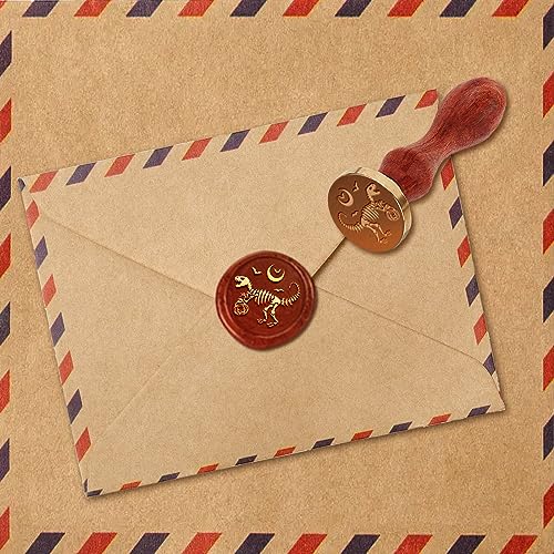 Dinosaur Fossil Wax Sealing Stamp 1" Brass Animal Wax Seal Stamp Head with Wooden Handle Wax Stamp for Wedding Invitation Cards Gift Wrapping Halloween Envelopes Wine Package Decor - color: Dinosaur