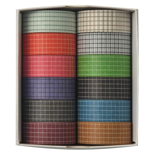 12 Rolls Grid Washi Tape Set Plaid Arts Adhesive Tapes Basic Patterns Decorative Masking Tape Sets for Craft, Kids, Scrapbook, DIY, Gift Wrapping (Style One) - color: Style One