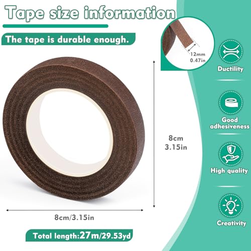 Floral Tape, 1/2inch Brown Flower Tape for Bouquet Floral Crafts | Flexible And Easy to Tear Floral Tape for Fresh Flowers, Stem Wrapping, Floral Arranging, Corsages And Wedding Bouquets - color: Brown