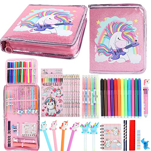 Premium Fruit Scented Markers Set Gifts for Girls Unicorn Pencil Case | Ages 4-6-8, Unicorn Gifts For Girls, Assortment Marker Pencil Gel Pen Coloring, Art Supplies,Safe and Smell-Free
