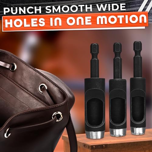 6 Pcs Leather Hole Punch Set, Carbon Steel Hollow Punch for Drill | Belt Hole Puncher for Leather Belts & Watch Bands; 6 Sizes 3/16 to 1/2 In; for Rubber, Plastic, Gaskets, Grommets & Canvas