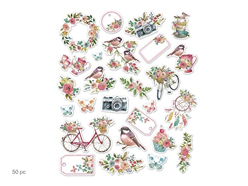 Birds and Bicycles Die-Cut Glitter Shapes - for Journals, Cards Scrapbooks, Crafts - 50 Pieces