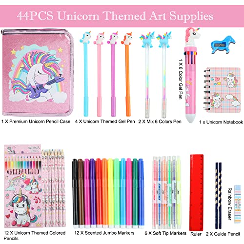 Premium Fruit Scented Markers Set Gifts for Girls Unicorn Pencil Case | Ages 4-6-8, Unicorn Gifts For Girls, Assortment Marker Pencil Gel Pen Coloring, Art Supplies,Safe and Smell-Free