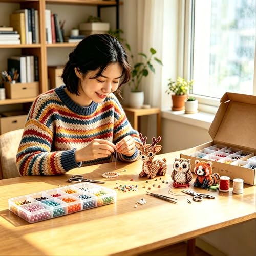 KreqiuCre 3D Beaded Animal DIY Kit for Adults, Cute Mini Bead Craft Set for Handicraft Enthusiast, Jewelry Making Kits with Beads, Scissors, Tweezers, and Instruction(Forest Friends) - size: Forest Friends