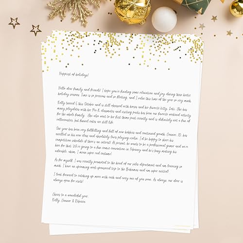 Modern Gold Star Confetti Letterhead / 40 Decorative Sheets / 8.5" x 11" Matte Shine Twinkle Star Themed Event Paper/Graduation Baby Shower Party All Occasion Stationery - color: Modern Gold Star Confetti
