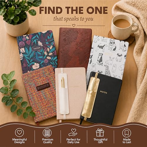 WORLD TRAVELER Eccolo Medium Lined Journal Notebook, A5 Writing Journal, 256 Ruled Ivory Pages, Ribbon Bookmark - color: 6X8 Tan