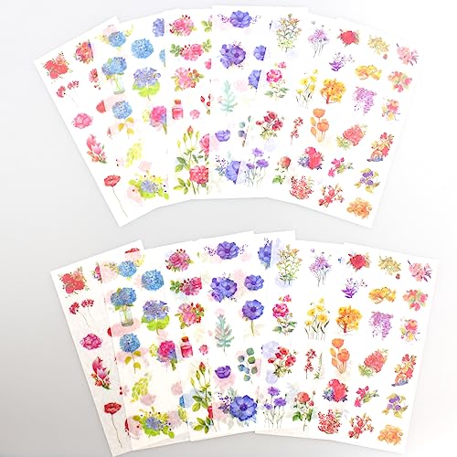 (Pack of 2) Washi Stickers for Journaling - Plant Hydrangea Carnation Flower Nature Sticker for Water Bottle Scrapbooking Planner Scrapbook Travel Journals Bullet Journaling Collage Album - color: M