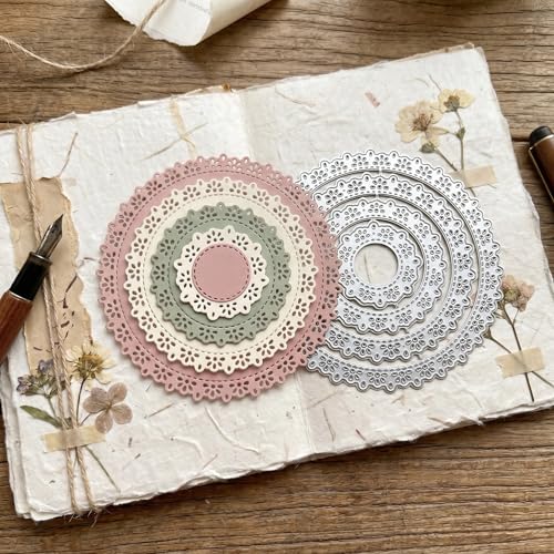 Lace Round Frame Background Frame Die Cuts for Card Making, Circle Shaped Metal Cutting Dies, Metal Die Cutting Mold, Scrapbooking Dies, DIY Etched Embossing Stencil for Crafts - color: Silver-441round