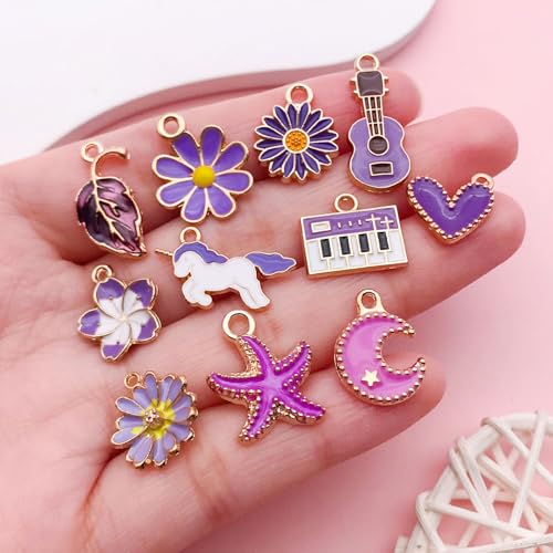 Youdiyla 40pcs Enamel Charms Alloy Metal Charms for Jewelry Making Necklace Bracelet Earring DIY Accessories - color: Purple