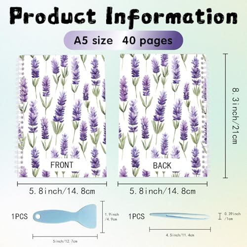 CRASPIRE 40 Sheets Sticker Collecting Book Reusable Sticker Organizer A5 Release Paper Waterproof Purple Flower Floral Blank Storage Holder Album with Scraper and Tweezer for Storaging Labels Keeper - style: Purple Flower-031