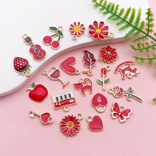 Youdiyla 40pcs Enamel Charms Alloy Metal Charms for Jewelry Making Necklace Bracelet Earring DIY Accessories - color: Red