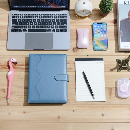 WASON A5 Binder PU Leather Journal Ring Portfolio Lined Notebook Refillable Paper Diary with Removable Clipboard Writing Notepad for Travel Business School Agenda Organizer (Mist Blue) - color: Mist Blue