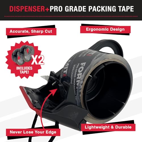 Clear Packing Tape with Dispenser (2 Rolls) - Packaging | Professional Grade for Boxes, Shipping with Refillable Dispenser, Fits Standard Bulk Up to 2" Wide - style: Dispenser + 2 PG Rolls