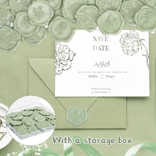 60 Pcs Wax Seal Stickers, Sage Green, 4 Flower Styles - color: 4 Flower Styles- Sage Green