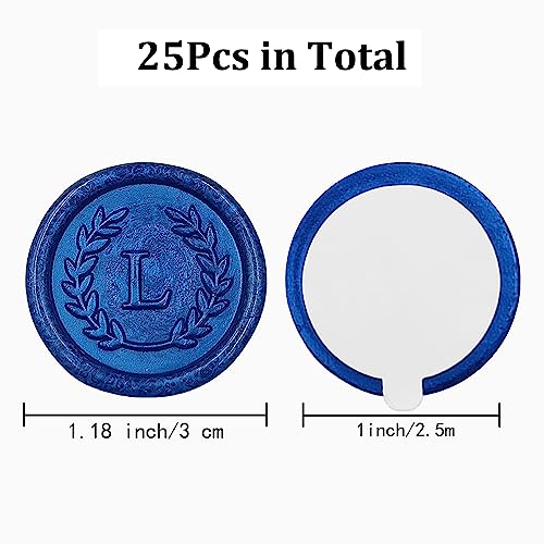 25Pcs Blue Letter L Adhesive Wax Seal Stickers, Hand-Made, No Need Seal Stamp, Tear and Use Wax Stickers for Wedding Invitations, Envelopes, Christmas Gift - color: 25pcs-blue, size: L
