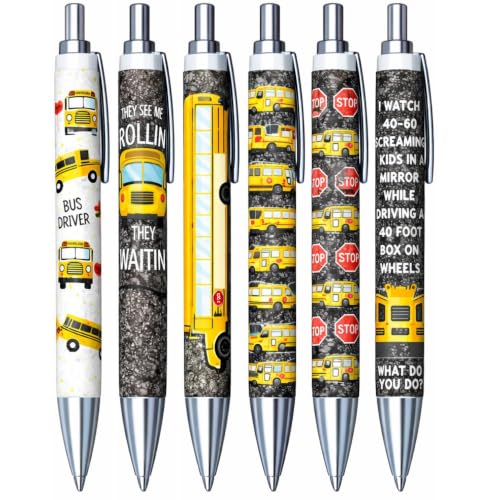 6PC School Bus Driver Appreciation Pens Thank You Gifts Retirement Party Favor Supplies Birthday End of Year Staff Ideas Transportation Employee Token Novelty Ballpoint Writing Set Accessories - style: Bus Driver