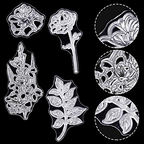 Outus 9 Pcs Flower Clear Stamps Set with 2 Acrylic Blocks, Transparent