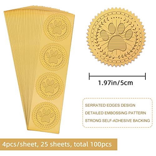 CRASPIRE Dog Paw Gold Foil Certificate Seals, 2" Round, 100pcs - style: 100Pcs: Dog Paw