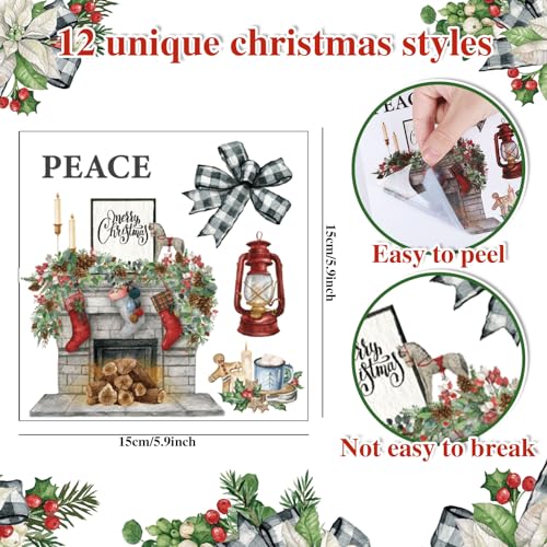 Whaline 12 Sheets Christmas Rub on Transfers Classic Watercolor Santa Snowman Gnome Transfer Stickers Winter Floral Bird Furniture Decals for Home Office Paper Wood DIY Crafts, 5.9 x 5.9 Inch - style: Christmas