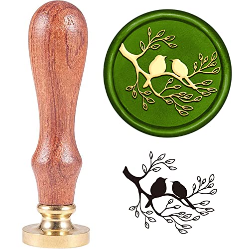 SUPERDANT Bird on Tree Branch Wax Seal Stamp 1.18in Lovebirds Wax Stamp Letter Sealing Stamps Removable Brass Head Wood Handle for Party Wedding Invitation Valentine's Day Greeting Card Bottle Decor
