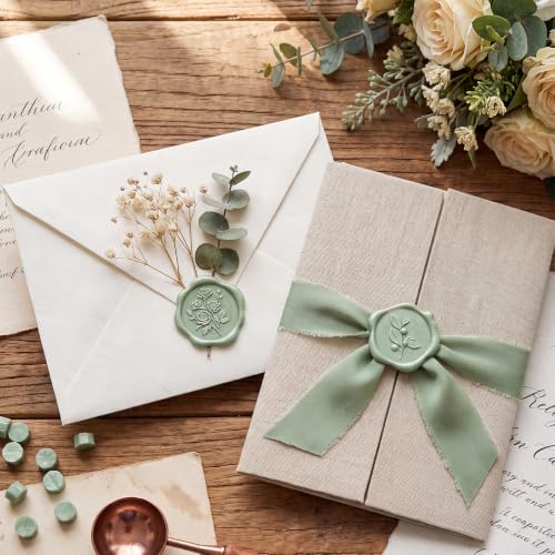 60 Pcs Wax Seal Stickers, Sage Green, 4 Flower Styles - color: Sage Green