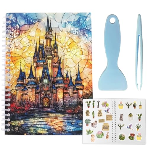 CRASPIRE Reusable Sticker Collection Book 40 Pages Castle Album Sticker Storage 8.26x5.82In Double-Sided Waterproof Blank Pasteable Notebook with Tools for Adults Release Paper Holder Saver Organizer - style: Castle-033
