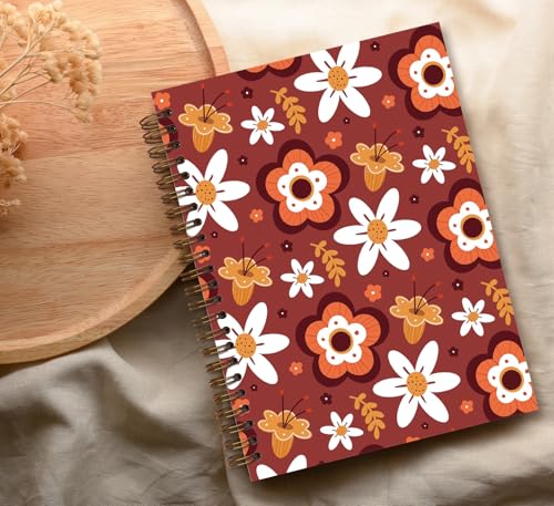 Vintage Aesthetic Floral Spiral Notebook,Red Notebook for Women,Watercolor Floral College Ruled Hardcover Notebook for Work Writing Journaling,Hardcover Spiral Notebook - color: Red