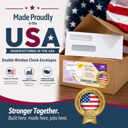 NextDayLabels #8 Double Window Check Envelopes, Made in USA, 100 Pack - size: #8 Envelope-100 Pack