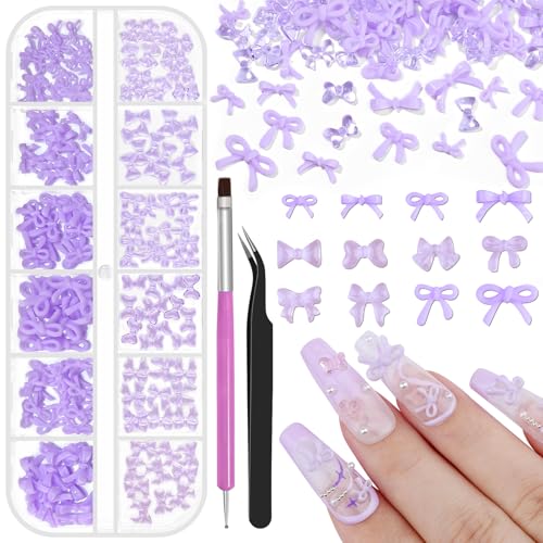 1 Box Purple Bow Nail Charms,Cute 3D Mini Resin Bows Charms for Nails - color: 1B-Purple