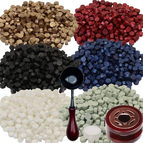 Wine Red Sealing Wax Beads, ONWINPOR 400pcs Wax Seal Kit with Warmer, Non-Slip Spoon, Candles for Envelopes, Stamp Letter Seal,Wedding Invitations (Wine Red) - color: Wine Red