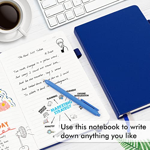 feela College Ruled Notebooks, 18 Pack Business Notebook Bulk Hardcover Lined Writing Journal with Pen Holder for Men Women Note Taking, with 18 Black Pens, 120 GSM, 5.1”x8.3”, A5, Navy - color: 18 Navy