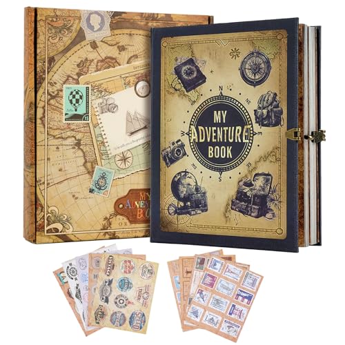 My Adventure Book Scrapbook 124 Pages Retro Style Embossed Photo Album,DIY Handmade Memory Travel Diary Photo Scrapbook for Couples,Anniversary,Wedding,Christmas Day Gifts(Blue) - color: Blue Travel Style