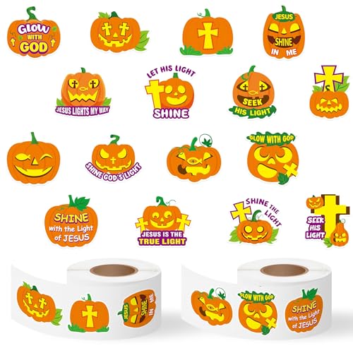 Haooryx Halloween Religious Stickers, 1000Pcs Pumpkin Bible Verse 2 Rolls - style: Religious Halloween Pumpkin 2Roll
