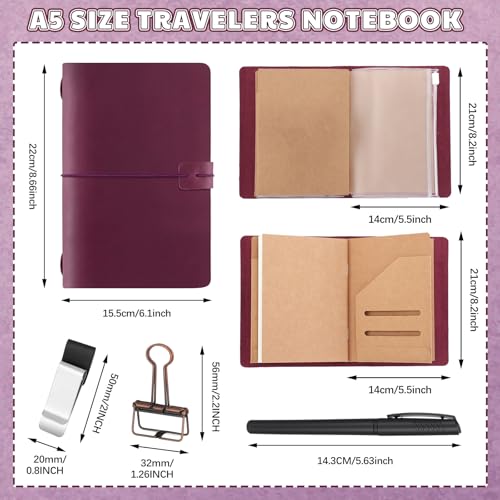 Thenshop Leather Travel Notebook 3 Inserts, Purple, A5 Size - color: Purple, size: A5 Size