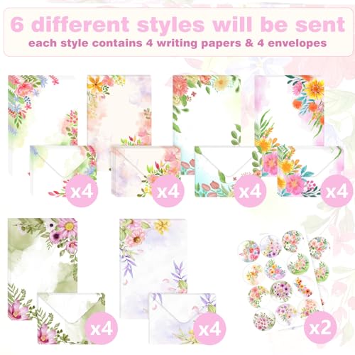 50 Pcs Stationery Paper Envelopes Set | Includes 24 Writing Paper & 24 Envelopes & 24 Stickers, Flower Floral Letter Writing and Stationery Paper Envelopes(6Style) - color: Wildflower 2