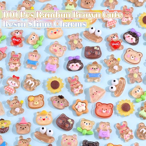 100PCS Brown Slime Charms Random Decoden Charm, Resin Charms for Slime Add - color: Brown-100Pcs