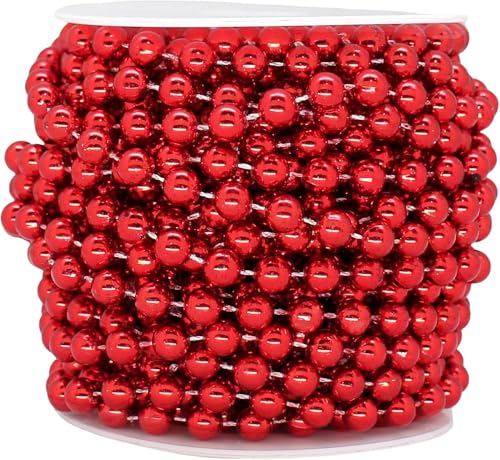 8mm Pearl Strands,50ft Christmas Tree Beads Artificial Pearls Beads Garland Plastic Beads Roll for DIY Decoration Supplies (Red) - color: Red