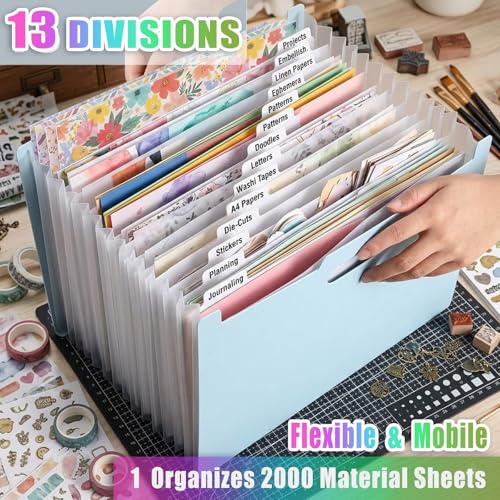 12x12 Scrapbook Paper Storage Organizer with 13 Expandable Pocket, Large Scrapbook Paper Storage for Craft Room Sticker Storage and Organization, Desktop Paper Holder (Cream) - color: Cream
