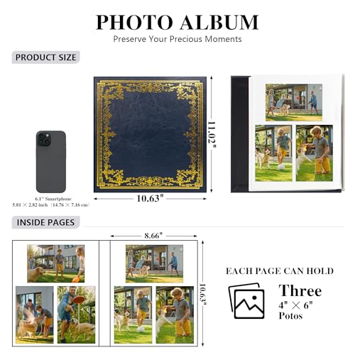 Vienrose Large Self Adhesive Photo Album, 10.6x11 Inch, 60 Pages, Navy Blue - color: Navy Blue, size: 10.63"x11.02" 60 Pages