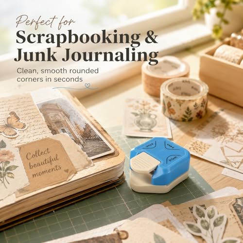 1 Pack 3 in 1 Paper Corner Rounder Punch, R4 R7 R110 Corner Cutter for Cardstock Photos Scrapbook, Round Edge Paper Punch for Stickers Junk Journal Card Making Supplies, Craft Hole Puncher (Blue) - color: Blue