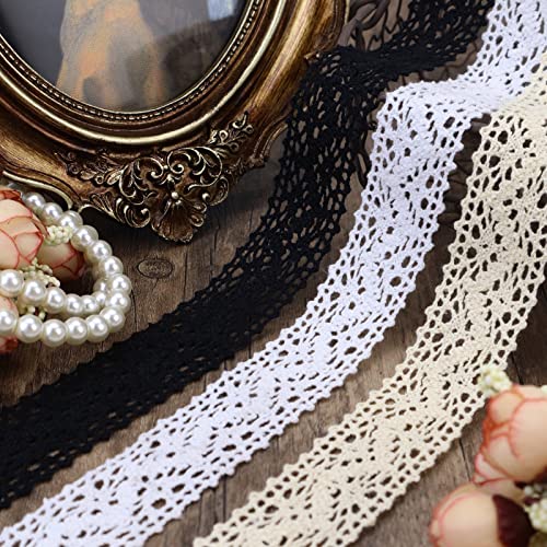Beige Lace Ribbon 12 Yards Cotton Sewing Lace Trim Crochet for Crafts, Gift Package Wrapping, Bridal Wedding Decoration, Scrapbooking Supplies - color: Beige, size: 1.1 inch*12yards
