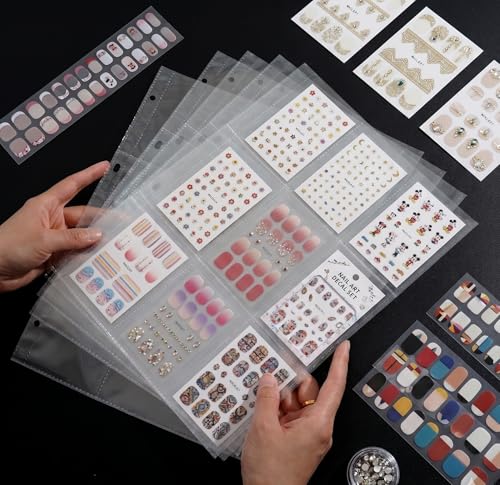 Nail Sticker Organizer Book, 2/4/9-Pocket A4 Binder for Nail Art Stickers & Stamping Plates Storage, Clear Pocket Protector Album