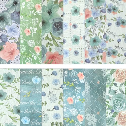 24 Sheets Blue Floral Pattern Scrapbook Paper, 11.8x11.8 Inch Double-Sided Print Decorative Craft Paper, Watercolor Flower Scrapbook Specialty Papers for Card Making Photo Album Decor - color: WW007FGSCLMG