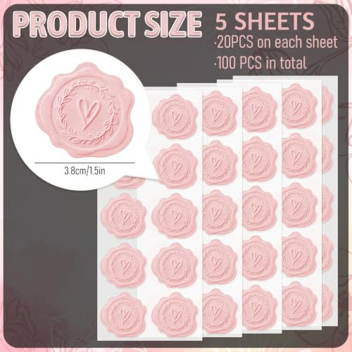 FYSUIMU 100 Pcs Wedding Stickers Embossed Envelope Seals Pink Heart Wreath Self-Adhesive Label Decals for Invitation Greeting Card Party Favor Decor - color: Pink Love Heart