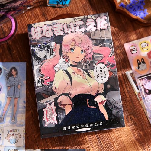 800 Pcs Japanese Manga Sticker Book, Heisei Retro Aesthetic Stickers for Journaling, 45 Sheets Pre-Cut Japanese Sticker Book for Adults, Scrapbook & Planner Decorative Stickers for DIY Crafts - style: A-22